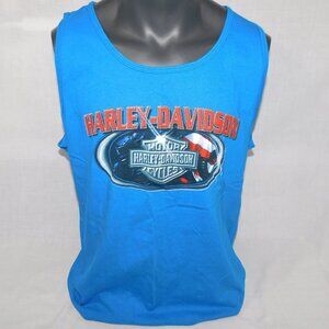 Harley Davidson Motor Sport Motorcycles Puerto Rico Blue Mens XL Tank Top Wings